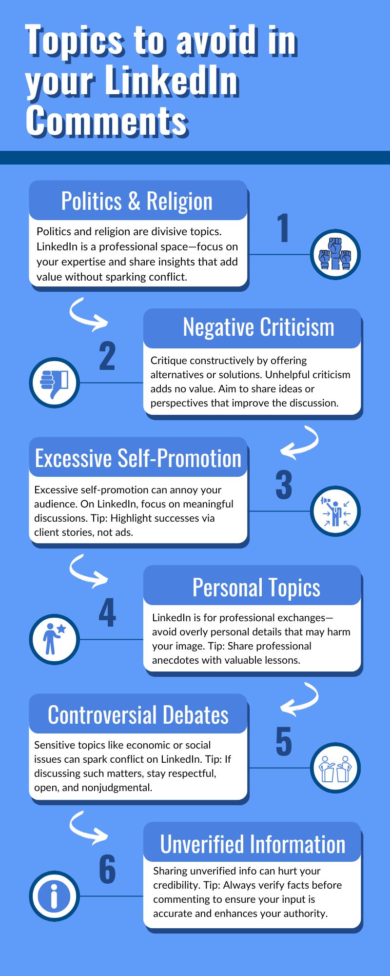 Topics to avoid in your LinkedIn comments