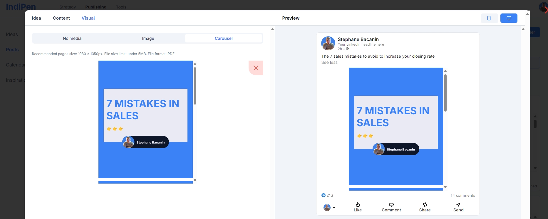 IndiPen interface to publish carousels