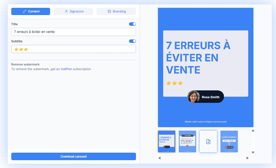 IndiPen Carousel generator