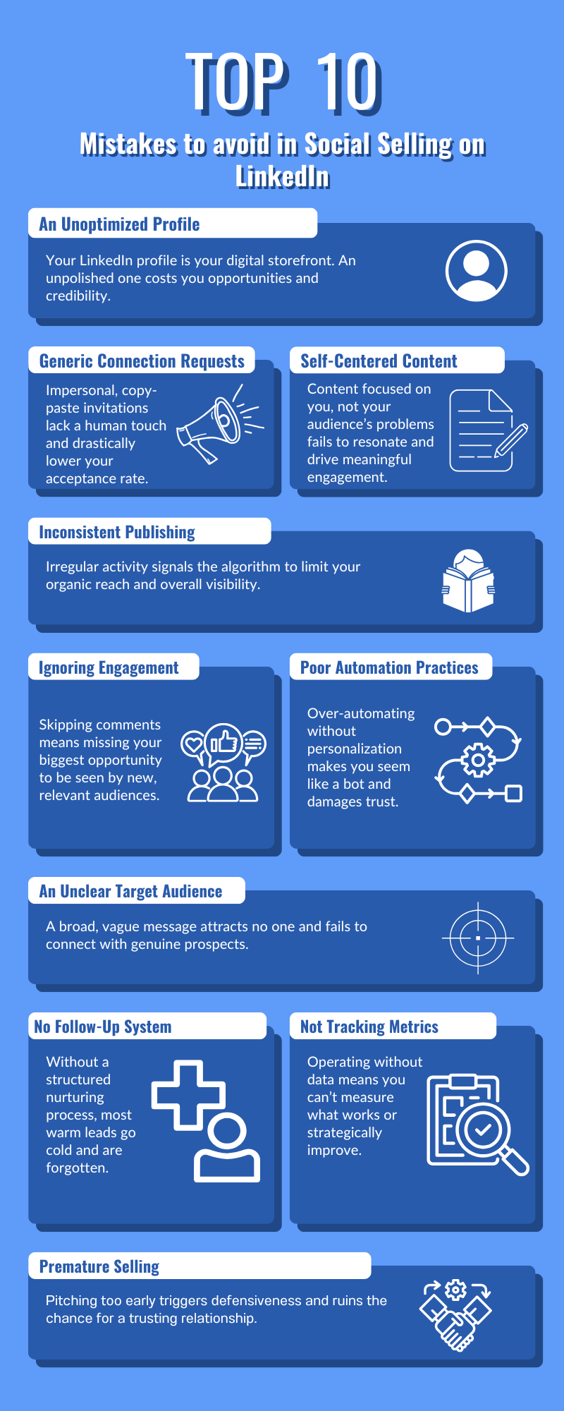 Top 10 mistakes to avoid in social selling on LinkedIn
